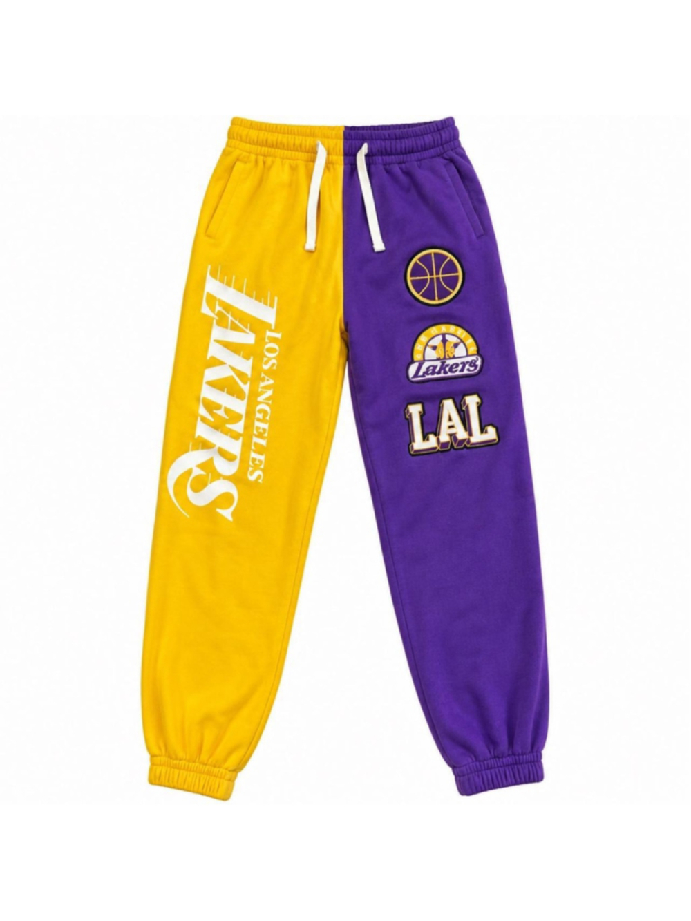 Los Angeles Lakers split-leg sweatpants in purple and gold